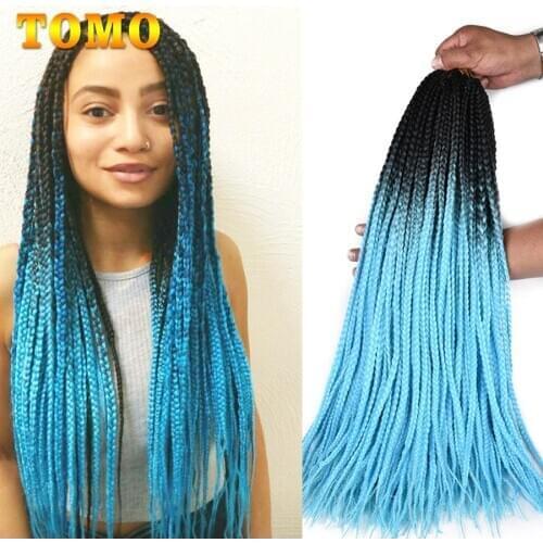 TOMO 24 Inch 3S Box Braids Crochet Hair Extensions Three Tone Ombre Braiding Hair Synthetic Crochet Box Braids Blue Pink 22Roots