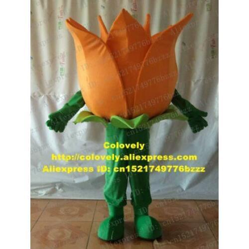 Beautiful Orange Tulip Tulipa Gesneriana Rugosa Rose Rosa Flower Bloom Posy Mascot Costume With Green Leaves Chopine No.6371 FS