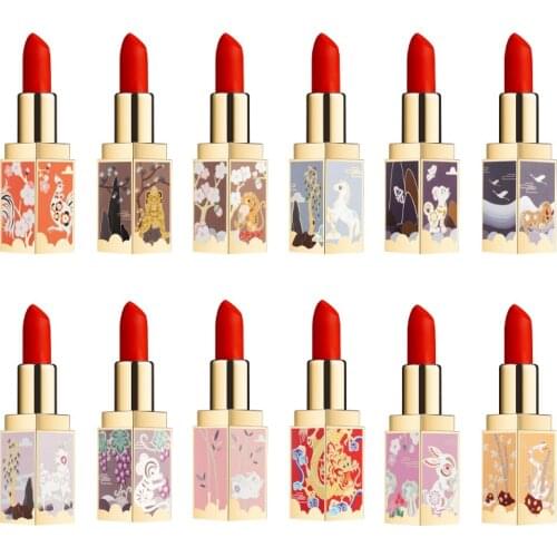 6pcs/set Chinese Zodiac Waterproof Lasting Matte Lipstick Matte Glossy Lip Gloss Sexy Red Lip Tint Women Fashion Makeup Gift
