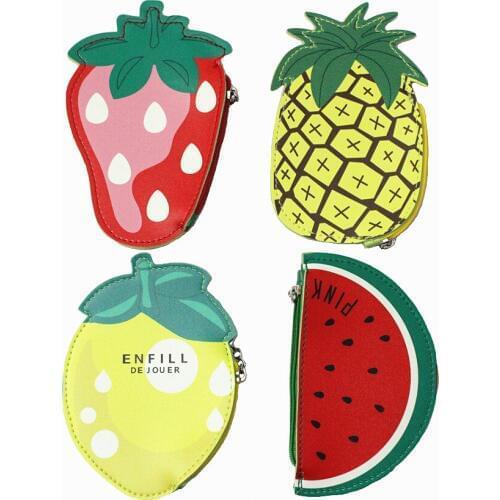 M156 Sweet Fruit Coin Purses For Women Lovely Watermelon Pineapple Strawberry Lemon Wallet Bus Card Bag Key Buckle Bag Wholesale