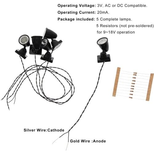 5pcs Model Railway O Scale 1:50 Christmas Lamp Spotlight Flood Lights LEDs LYC18