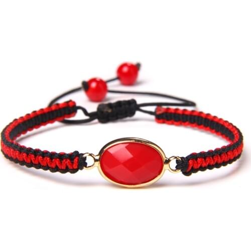 Fashion Black and Red Rope Braided Couples Bracelet Natural Red Quartz Crystal Beads Pendant Charm Bracelet Jewelry Women Gifts