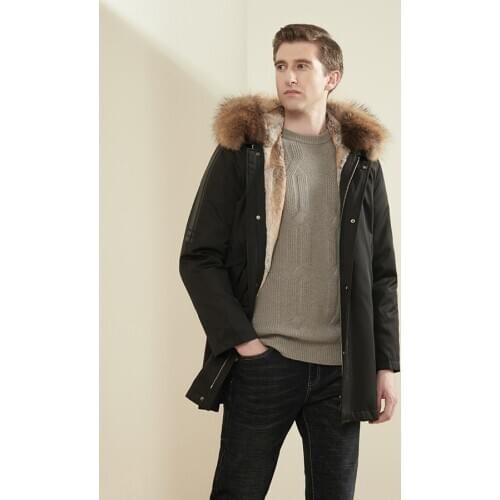 Men Winter Jacket Casual Hooded Parka Real Rabbit Fur Coats Fashion Thick Thermal Outwear High Quality Overcoat