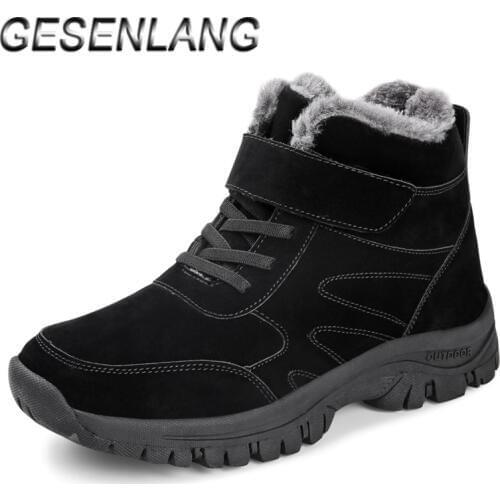 Mens Walking Shoes Plus Fur High Top Casual Snow Boots Non-Skid Winter Sneakers For Men Comfortable Outdoor Male Barefoot Shoes