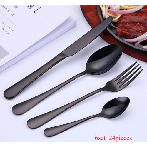 6 set 24pcs Black Dinnerware Set 304 Stainless Steel Cutlery Set Knife Fork Spoon Tableware Wedding Silverware set