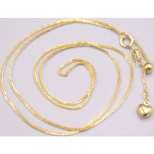 Real 18K Yellow Gold Necklace Womens Female Wheat Chain Female 45cm/18inch Gift Thin Neckalce Jewellery Heart Chain Adjustable