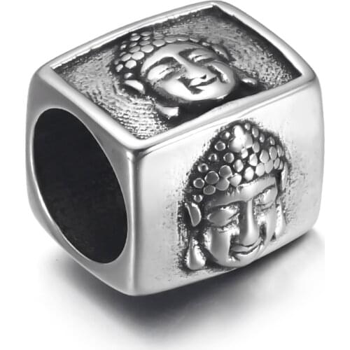 316L Stainless Steel Cuboid Bead Buddha 8mm Large Hole Beads Polished Metal Charms Accessories DIY Bracelet Jewelry Making