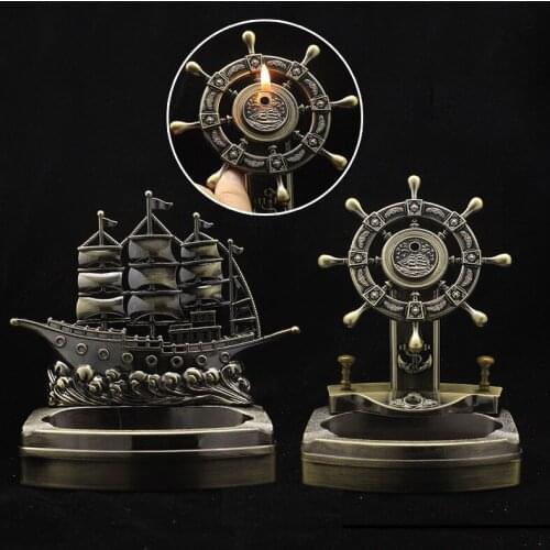 Ashtray Home Creative Metal Removeable Cigar Ashtrays with Refillable Lighter Portable Cigarette Ash Tray Smoking Accessories