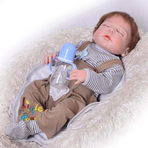 23'' Full Silicone Vinyl Reborn Baby Realistic Alive Newborn Babies sleeping boy collect bebe Toddler bathe Xmas Gifts hot sale