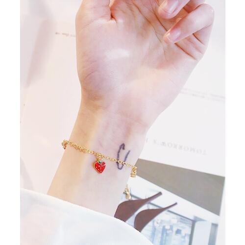 Lady Female Girl Daughter Girlfriend Couples Lover Metal Gold Color Chain Adjustable Red Enamel Strawberry Bracelet for Women