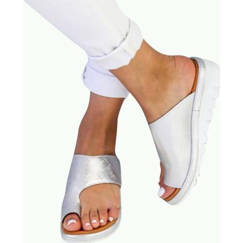 Women PU Leather Shoes Comfy Platform Flat Sole Ladies Casual Soft Big Toe Foot Correction Sandal Orthopedic Bunion Corrector