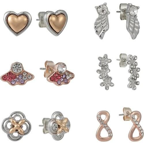 1 pair Sparkling Crystal Zircon Ear Studs Earrings Womens/Girl Two-color Silver Plated Heart Shape And Flowers Jewelry Earring