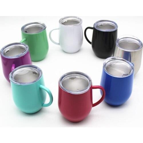 Quevinal 50pcs 12oz Wine Glass Cup With Handle & Crystal Clear Lids Stainless Stee Wall Vacuum Insulated mugs Drink Coffee cups