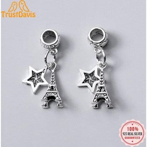 TrustDavis Real 925 Sterling Thai Silver Fashion Sweet Star Tower Charms for Bracelet or Necklace DIY Accessorie Jewelry DZ220