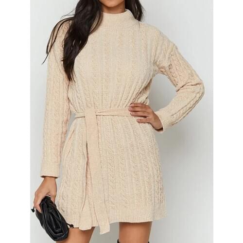 BKLD Knitted Twist Sweater Dress Women 2020 Autumn New Long Sleeve Lace Up Sexy Bodycon Mini Dresses For Women Party Clubwear