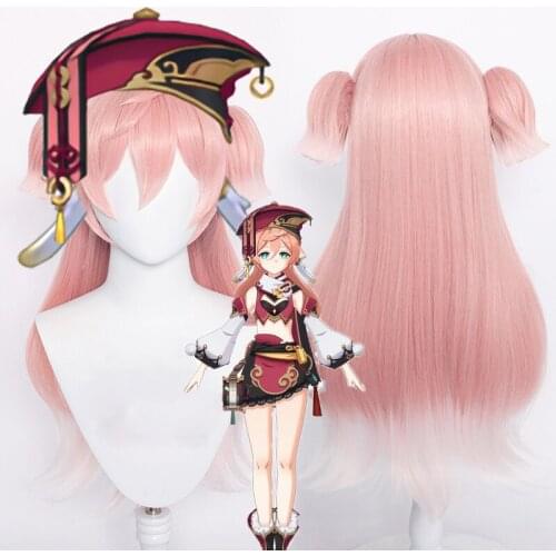 Yanfei Wig Genshin Impact Cosplay Women Long 75cm Hair Pink Gradient Wig Cosplay Anime Cosplay Wigs Heat Resistant Synthetic Wig