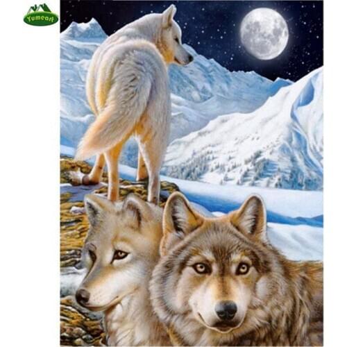 YUMEART Snow Mountain Moon Night Diamond Embroidery Snow Wolf Diy Diamond Painting Cross Stitch Rhinestone Mosaic Home Decor