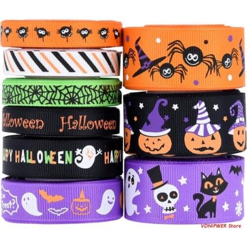 Halloween Ribbon Spide&Skull&Bat&Ghosts Hair Bow Clips Gift Bows Crafts Sewing