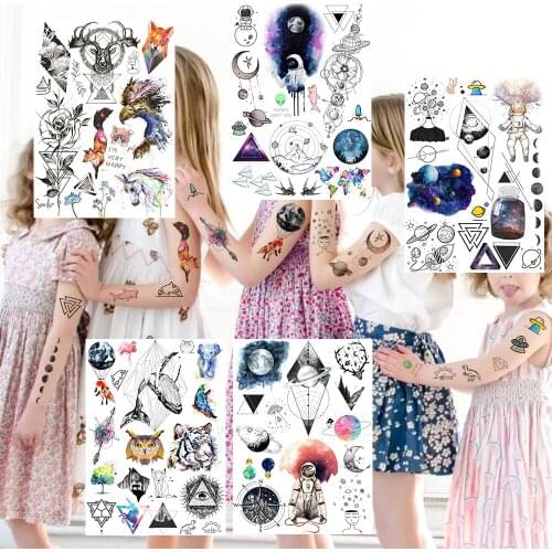 Womens Fashion Temporary Tattoos Sticker For Kids Women Boys Waterproof Space Animal Tatoos Realistic Fake Decor Makeup Covers