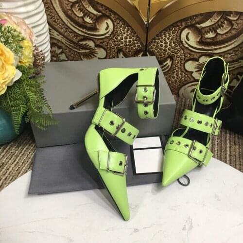 2021 Newest Summer Shoes Woman Fashion Genuine Leather Ankle-Warp Woman Sandals Pointed-Toes High Heels Sandals Sapato Feminino