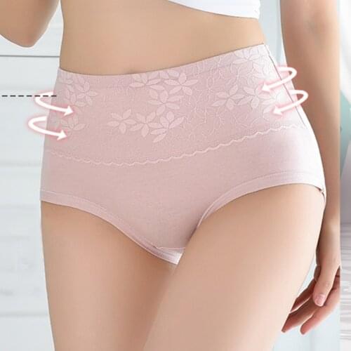 Womens cotton underwear buttocks sexy lace trim high waist ladies panties
