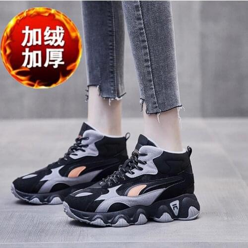 Winter Warm Hightop Women Sneakers Platform Sport Shoes Women Running Shoes Woman Sports Black Fur Tennis 2021 Krasaovki A-1483