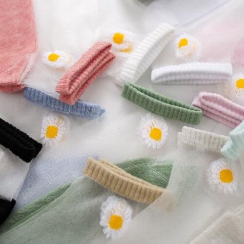 Women Socks for summer Ultra-thin Transparent Cass Glass fiber Silk Socks Fashion daisy Flower Japan Ankle Socks