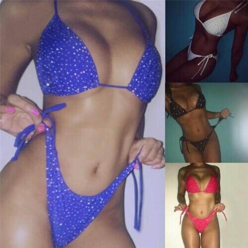 Women Sexy Bikinis 2020 Fashion Sequin diamond 2 Piece Set Summer Swimsuit Ladies Beach Swimwear Colorful Casual Bathing Clothes