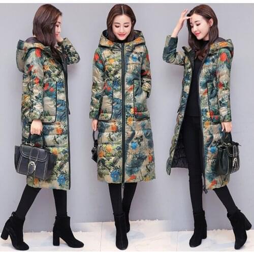 Down Winter Jacket Women Long Down Coat Female Print Hooded Thick Warm Clothes Winter Jackets Plus Size Coats LWL20660