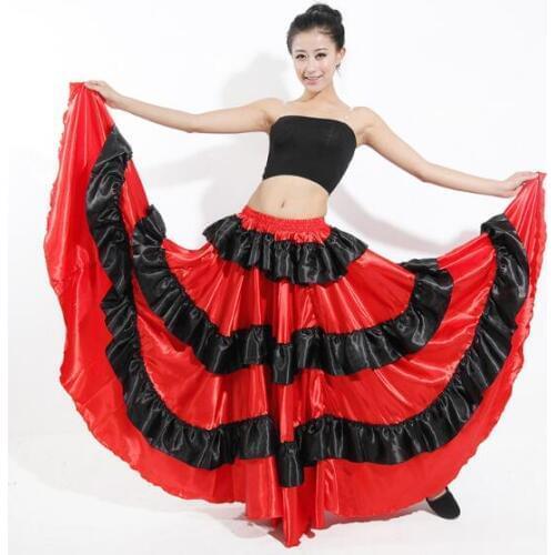 360 degree Spanish Bullfight Belly Dance Dress Skirt Long Flamenco Skirts Red Flamenco Dresses For Girls