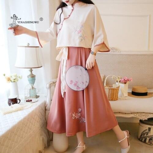 Chinese Traditional Summer Style Ancient Hanfu Daily Chiffon Dress Two Piece Set Outfits Women Elegant Vintage Princess Costumes