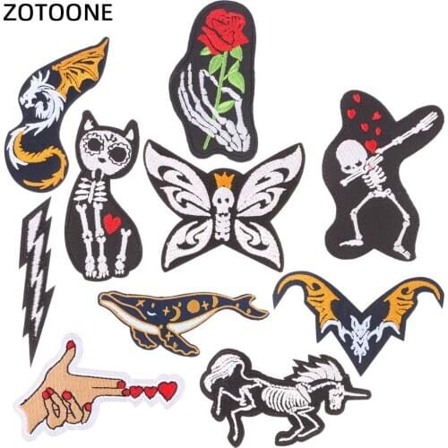 ZOTOONE Carton Embroidery Skull Patch Rose Flower Applique on Clothes Iron Patch Punk Embroidered Iron on Patches for Clothing E