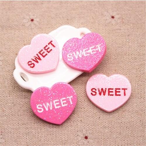 10pcs 25mm Resin Glitter Sweet Heart Flatback Cabochon for Kids Clip DIY Hair Clip Accessories