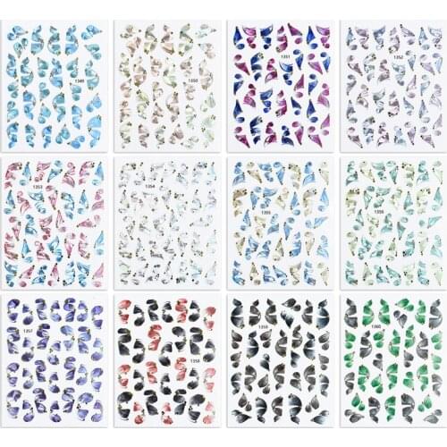 10PCS New Laser Color Gold Ballet Ribbon Nail Sticker 3D Blue Pink Nail Art Decoration Adhesive Slider Fitting Decal Sticker