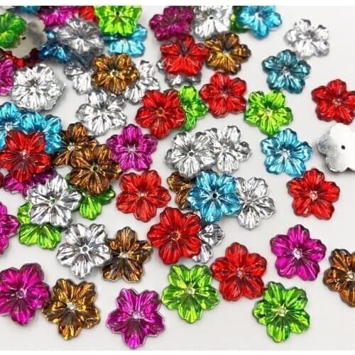 13mm 100pcs/Lot Multicolor Peony Flower Design Acrylic Rhinestone, Crystal Cabochons, Jewelry Accessories For Diy Decoration