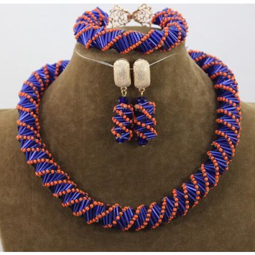 2017 Ethnic Royal Blue/Orange Crystal Jewelry Sets African Wedding Bridal/Women Beads Necklace Jewelry Set Free Shipping ANJ296