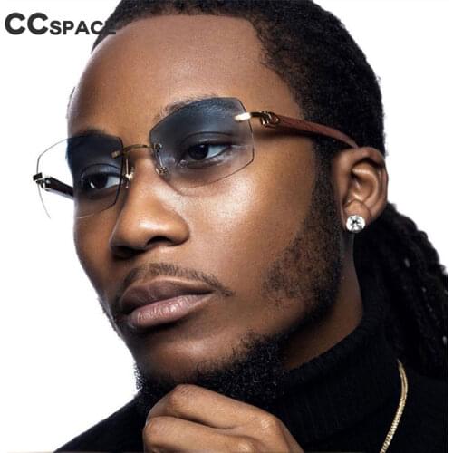 49251 Square Rimless Retro Wood Legs Sunglasses Men Women Fashion Shades UV400 Vintage Glasses