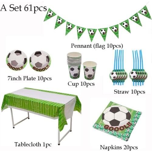 61pcs/lot Football theme birthday party tableware set Napkin Cups Tablecloth Flag straw Kids Favor Soccer Boys Party Decoration