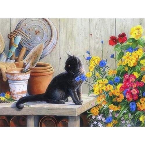 Diamond Art Painting Black Cat Home Decor Embroidery Flower Mosaic Animal Home Decor Wall Stickers