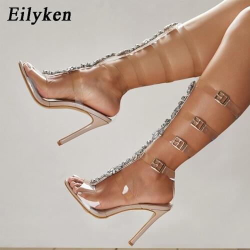 Eilyken 2021 New PVC Jelly Crystal Sandals Open Toed High Heels Sexy Buckle Strap Women Sandals Pumps size 35-42