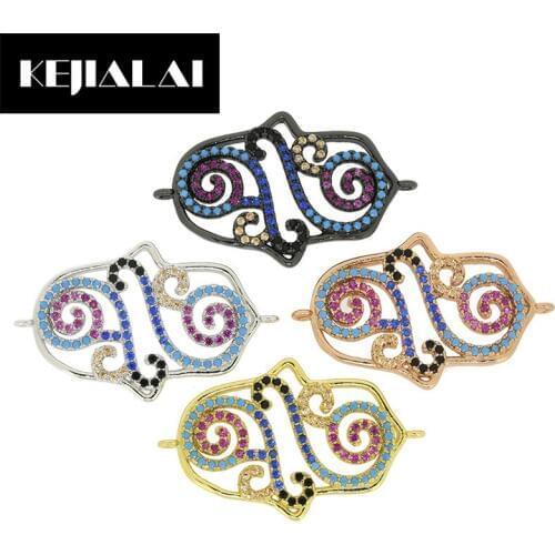 Dankaishi Hamsa Hand Charm Connectors Paved with Rhinestone Accessories for DIY Jewelry Making Findings Copper Pendants