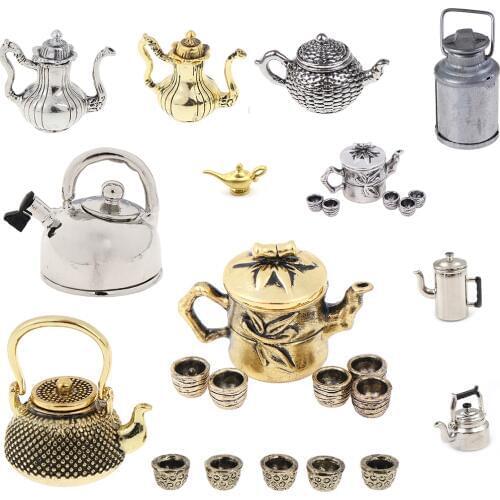 Hot Sale Tea Set Teapot Cup Kettle 1: 12 Dollhouse Furniture Miniature Dining Ware Kitchen DIY Toy Baby Christmas Gift