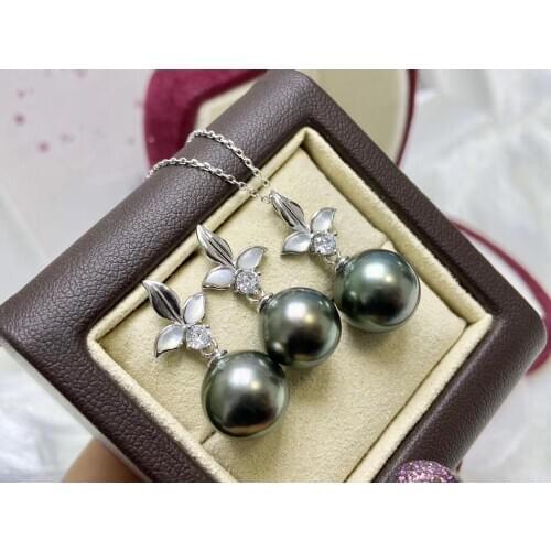 925 Sterling Silver Pendant Earrings Set Mounts Findings Beautiful Jewelry Set Parts Fittings for Pearls Corals Agate Beads