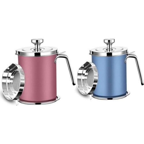 BMBY-Bacon Grease Container, 304 Stainless Steel Grease Keeper, 1.3L Oil Storage Pot with Fine Mesh Strainer