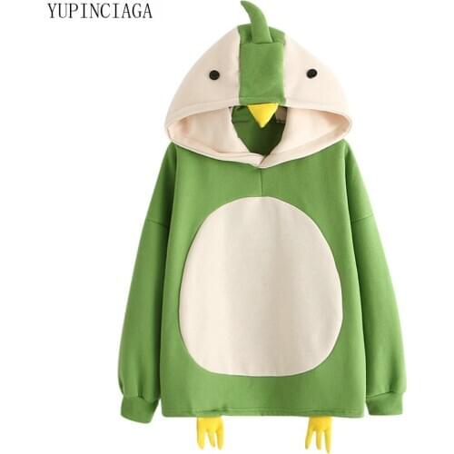 Japan Style fashion cute hit color Kawaii cartoon penguin plus velvet warm Hoodies Sweatshirt long sleeve Pullovers YUPINCIAGA