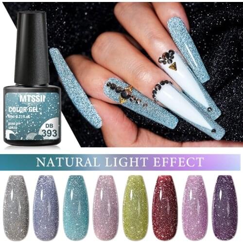 Mtssii Reflective Glitter Gel Nail Polish 6ml Sparkling Auroras Laser Nail Gel Nail Art Varnish Semi Permanent Top Base Coat