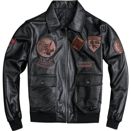 New Winter Man Leather Coat Airforce Military with Badge Cotton Padded 4xl Male Genuine Real Sheepskin Leather Jacket A081