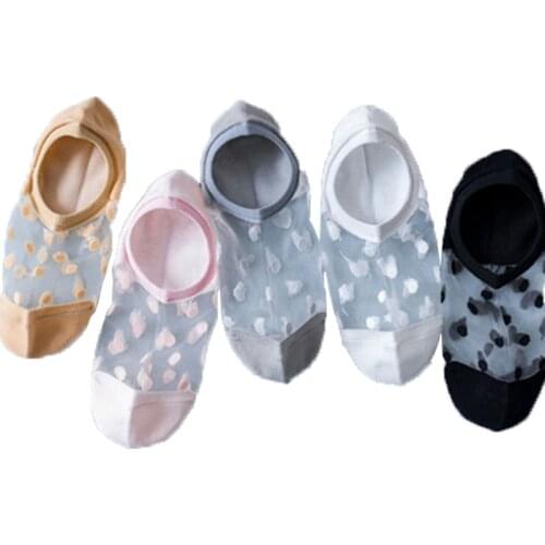 5 Pairs Soft Silk Thin Transparent Ankle Socks Breathable Solid Invisible Socks Woman Sock Kawaii Summer New Dot No Show Socks