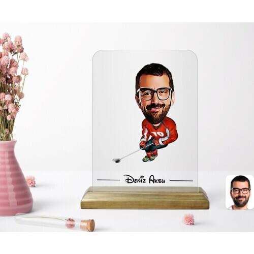 Personalized Men 'S Hockey Player Caricature Of Wooden Standing Frame Reliable Special Design Good Quality Surprise Dear friend