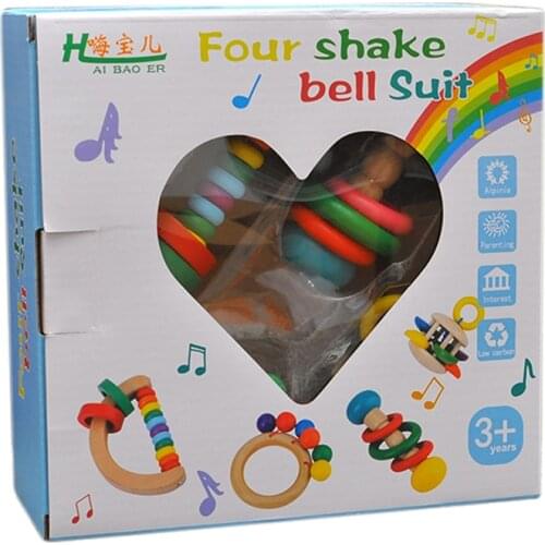 Make a Sound Infant Toys Wood Instruments Rattles Toddler Early Learning Aids 4 Shake Bell Suit Baby 0 12 Months Bed Wooden Toys